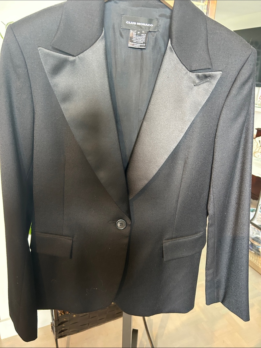 Club Monaco Black Satin-Lapel Men's-Style Blazer/tuxedo women’s